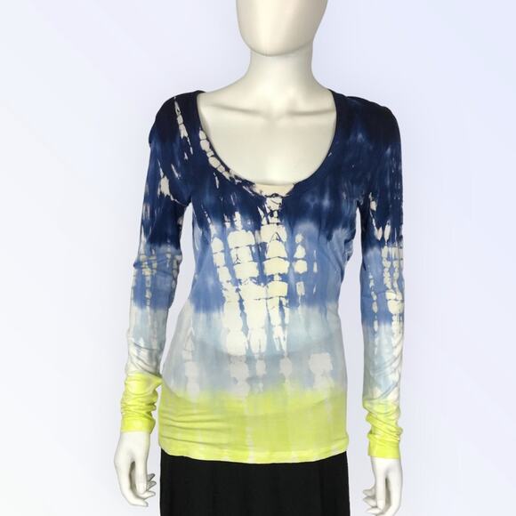 Young Fabulous & Broke Tops - Young Fab & Broke Tie Dye Tee Shirt Blue & Yellow Boho Knit